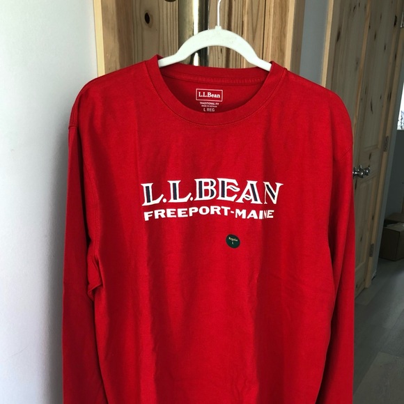 NEW LLBean Carefree Unshrinkable Red Logo Long Sleeve Tee - Picture 4 of 7